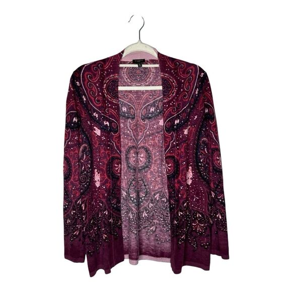 Talbots Sweater Womens Petite Medium Open Cardigan Paisley Colorful Wool Blend - Picture 1 of 11